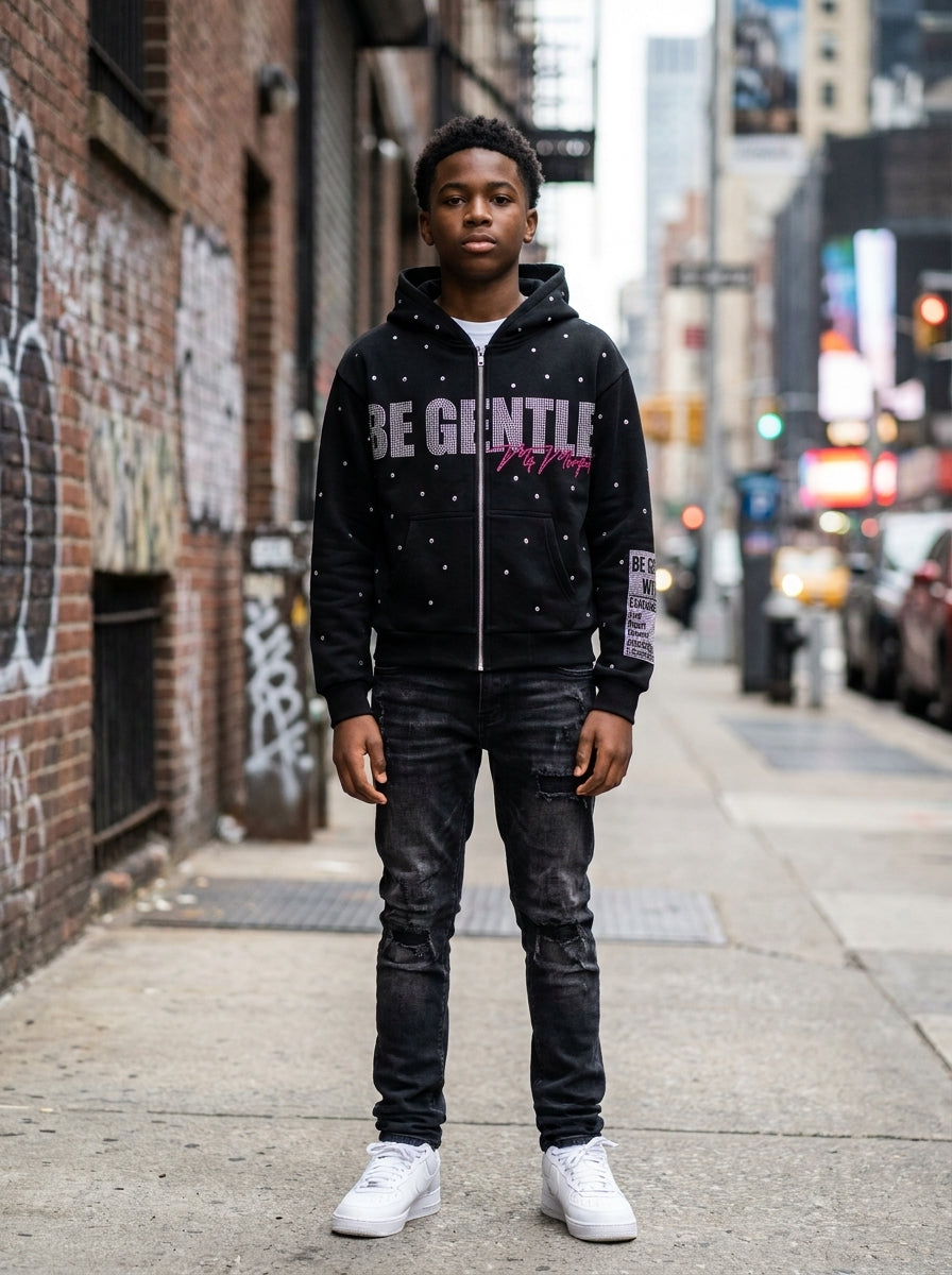 BE GENTLE RHINESTONE ZIP JACKET